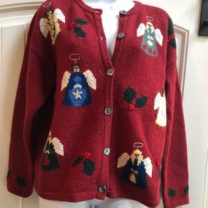 Talbots Vintage Lambswool Sweater Angels & Holly Christmas Holiday M